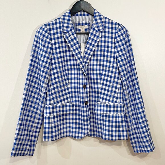 New J.Crew Campbell Linen Cotton Gingham Blazer Blue 6 $148 - Picture 2 of 7